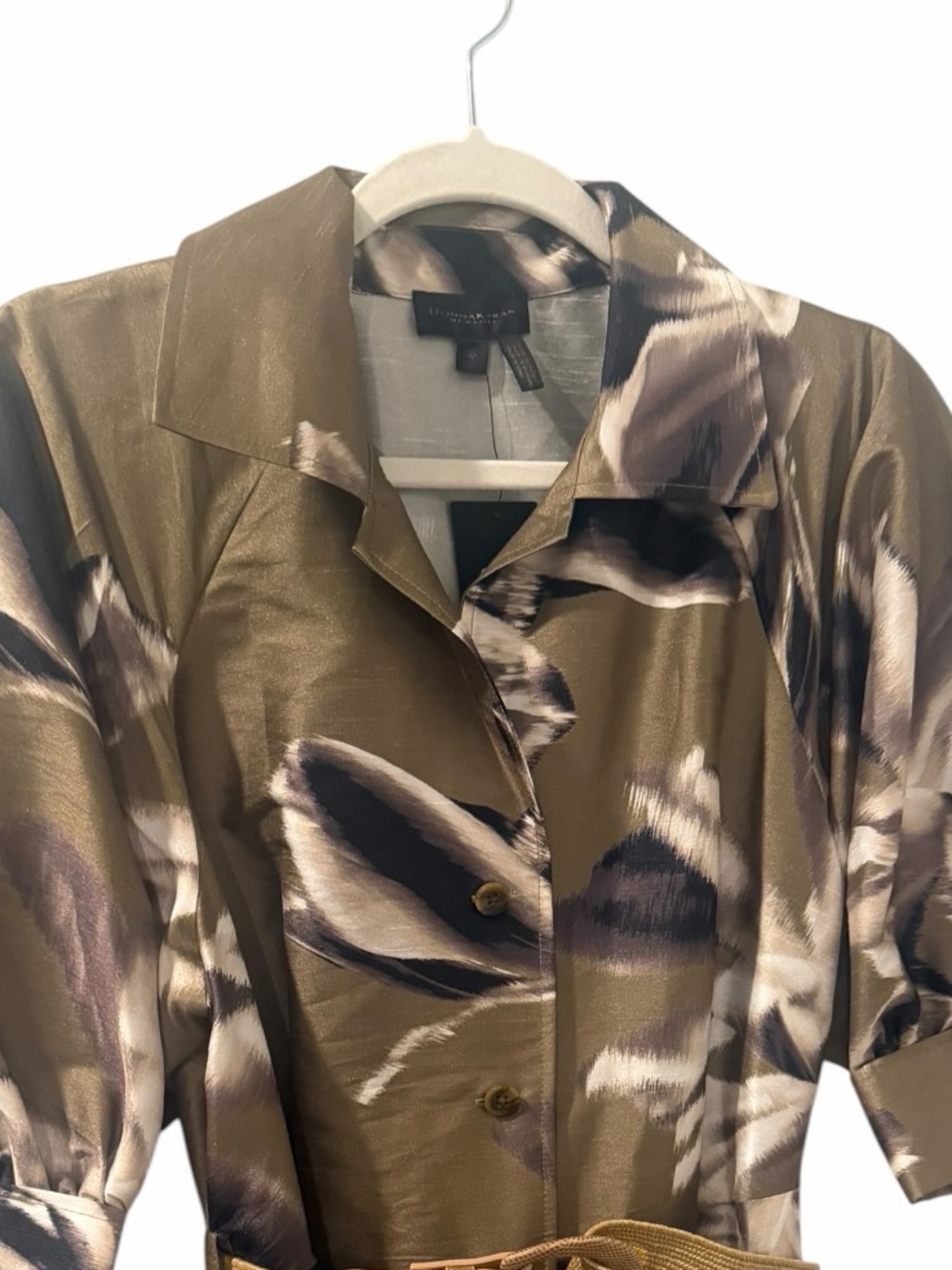 Donna Karan New York Olive Floral Belted Midi Shirt Dress NWT Size 10 - Picture 12 of 12